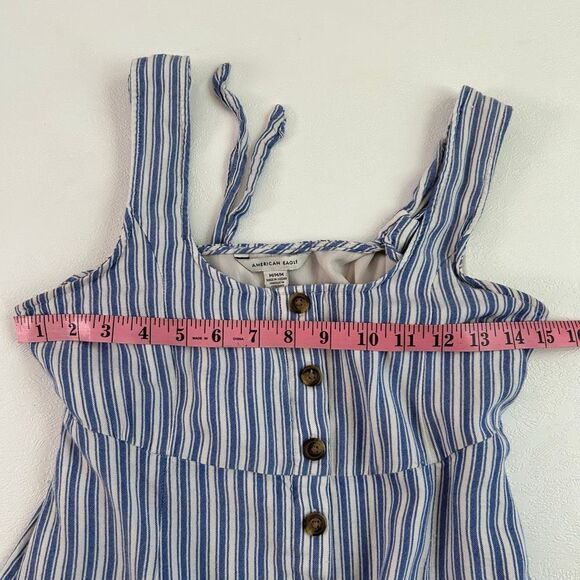 American Eagle Striped Button Front Dress | Blue White Sleeveless Sundress | Siz - Picture 4 of 5